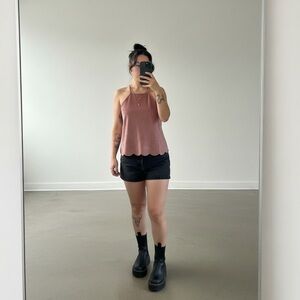 Cry Baby Suede Scalloped Mauve Cropped Tank Top